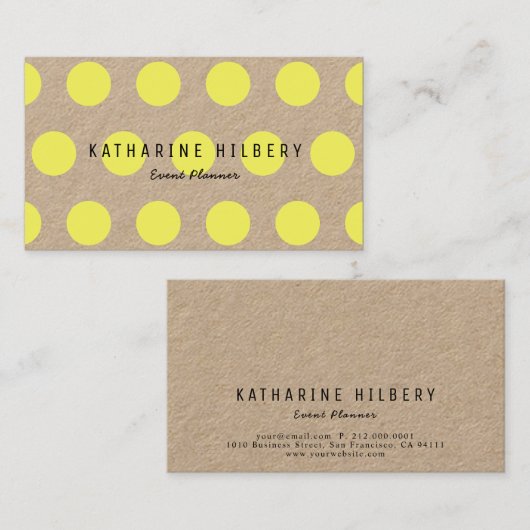 Neon Yellow Polka Dots Kraft Paper Visitekaartje (Voorkant / Achterkant)