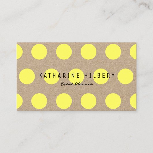 Neon Yellow Polka Dots Kraft Paper Visitekaartje (Voorkant)