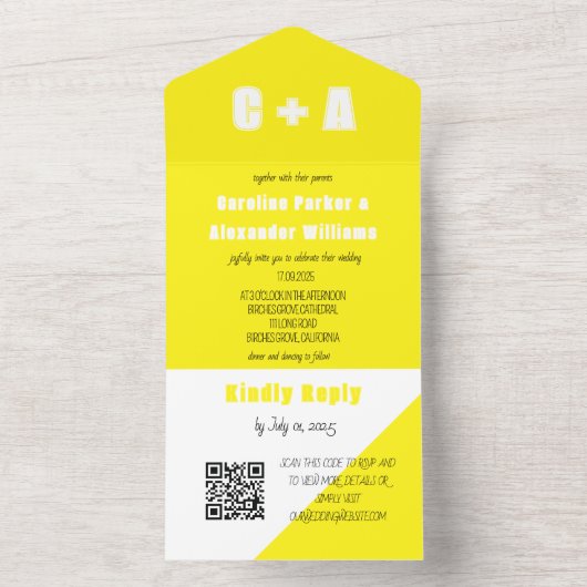 Neon Yellow Retro Modern Bold Elegant All In One Uitnodiging (Binnen)