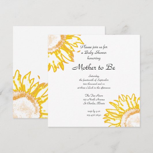 Neon Yellow Sunflower Baby shower Kaart (Voorkant / Achterkant)