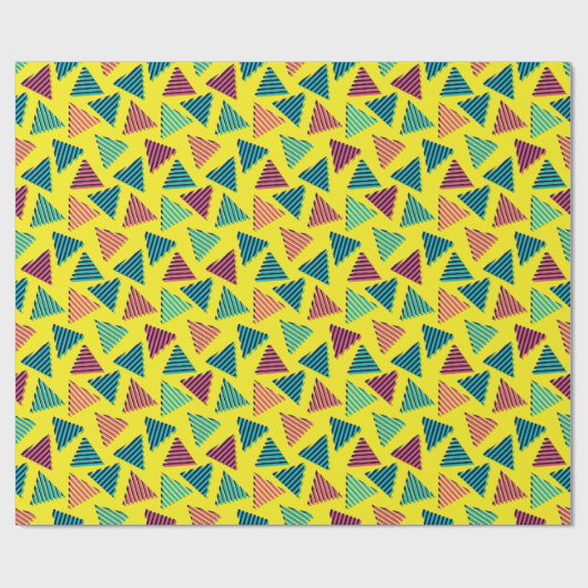 Neon Yellow Triangles Pattern van 80 en 90 Cadeaupapier (Vlak)