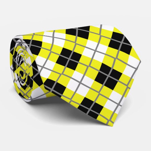 Neon Yellow, zwart, wit en grijs Stropdas voor afd (Opgerold)
