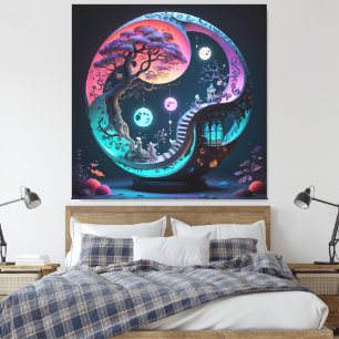 Neon Yin Yang Surreal Fantasy 1 Canvas Afdruk