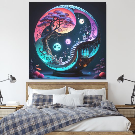 Neon Yin Yang Surreal Fantasy 1 Canvas Afdruk (Insitu (Slaapkamer))