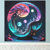 Neon Yin Yang Surreal Fantasy 1 Canvas Afdruk (Insitu (Houten vloer))