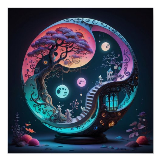 Neon Yin Yang Surreal Fantasy 1 Perfect Poster (Voorkant)