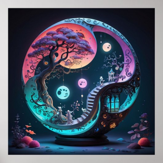 Neon Yin Yang Surreal Fantasy 1 Poster (Voorkant)