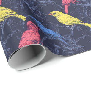 Neon Zangvogels Botanisch Inpakpapier