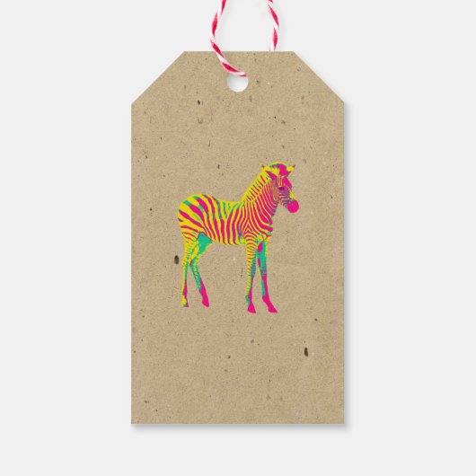 Neon Zebra Baby Animal Psychedelic Funky Retro Cadeaulabel (Achterkant)