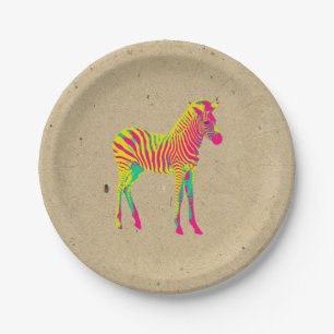 Neon Zebra Baby Animal Psychedelic Funky Retro Papieren Bordje