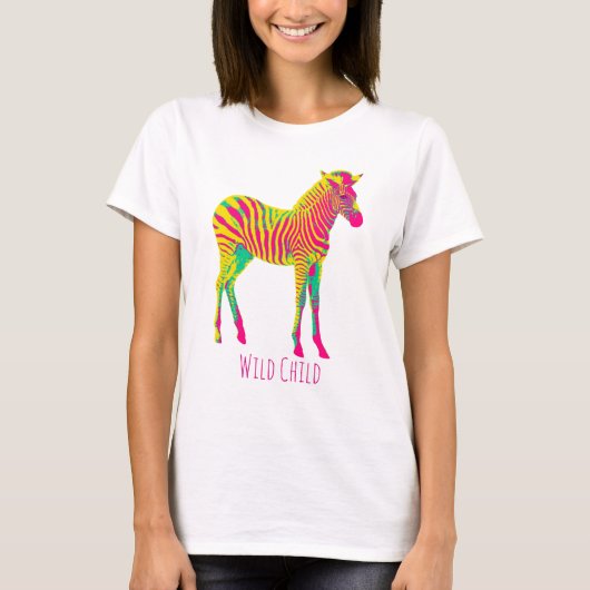 Neon Zebra Baby Animal Wild Child Funky Retro T-shirt (Voorkant)