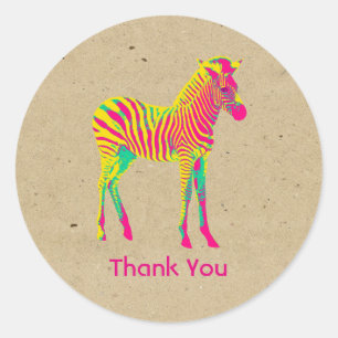 Neon Zebra Baby Funky Retro Dank je wel Ronde Sticker
