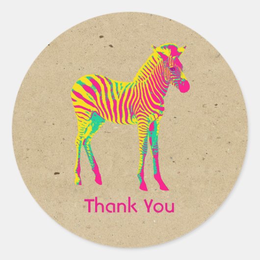 Neon Zebra Baby Funky Retro Dank je wel Ronde Sticker (Voorkant)