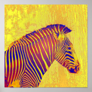 neon zebra- gele en rode retro poster