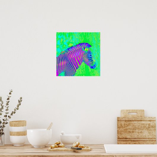 neon zebra - groene , blauwe en paarse retro poster (Keuken)