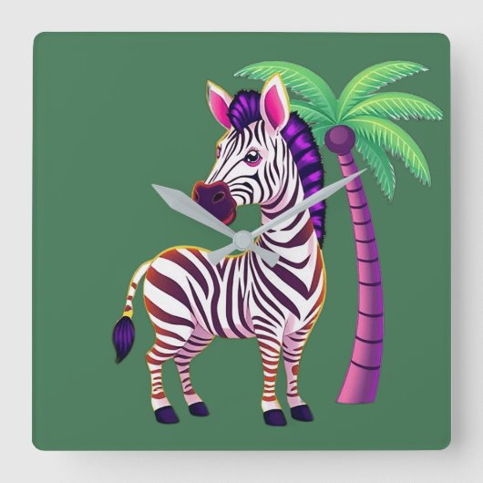 Neon Zebra Paradijs Vierkante Klok (Voorkant)