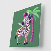 Neon Zebra Paradijs Vierkante Klok (Hoek)