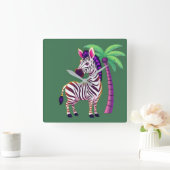 Neon Zebra Paradijs Vierkante Klok (Huis)