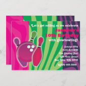 Neon Zebra Print Bowling Glow Bowl Party Uitnodige Kaart (Voorkant / Achterkant)
