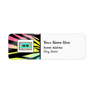 Neon Zebra Print & Cassettebandje Adresetiketten Etiket