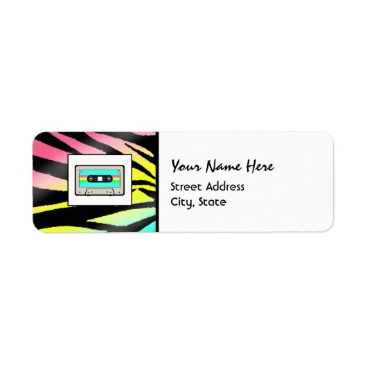 Neon Zebra Print & Cassettebandje Adresetiketten Etiket (Voorkant)