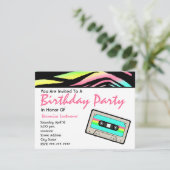 Neon Zebra Print & Cassettebandje Birthday Uitnodi Kaart (Staand voorkant)