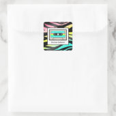 Neon Zebra Print & Cassettebandje gepersonaliseerd Vierkante Sticker (Tas)