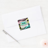 Neon Zebra Print & Cassettebandje gepersonaliseerd Vierkante Sticker (Envelop)