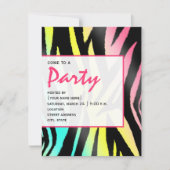 Neon Zebra Print Party uitnodiging (Voorkant)