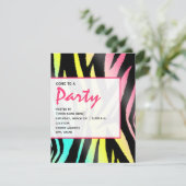 Neon Zebra Print Party uitnodiging (Staand voorkant)