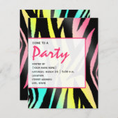 Neon Zebra Print Party uitnodiging (Voorkant / Achterkant)