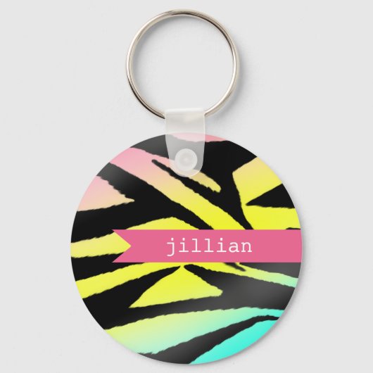 Neon Zebra print persoonlijke Sleutelhanger (Voorkant)