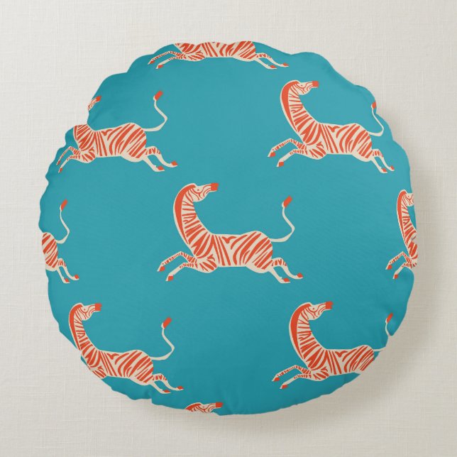 Neon Zebra: Retro kleurrijke naadloos Rond Kussen (Voorkant)