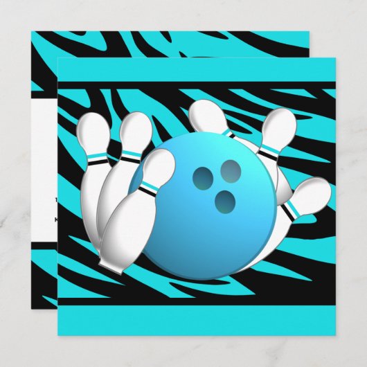 Neon Zebra Stripe Bowling Party Kaart (Voorkant / Achterkant)