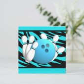 Neon Zebra Stripe Bowling Party Kaart (Staand voorkant)