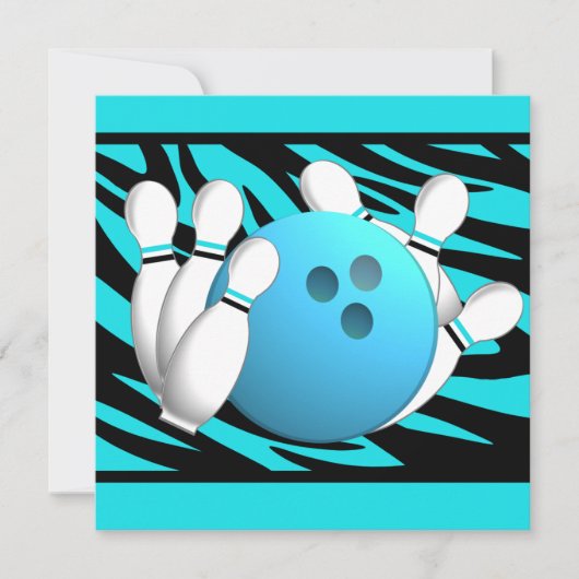 Neon Zebra Stripe Bowling Party Kaart (Voorkant)