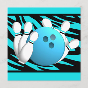 Neon Zebra Stripe Bowling Party Kaart