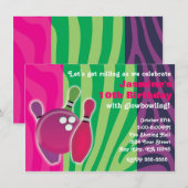 Neon Zebraprint Bowling Glow-kom Feest Uitnodiging (Voorkant / Achterkant)