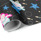 NEON Zeemeermin Zee Life Fish Zeester Verjaardagsf Cadeaupapier (Rol Hoek)