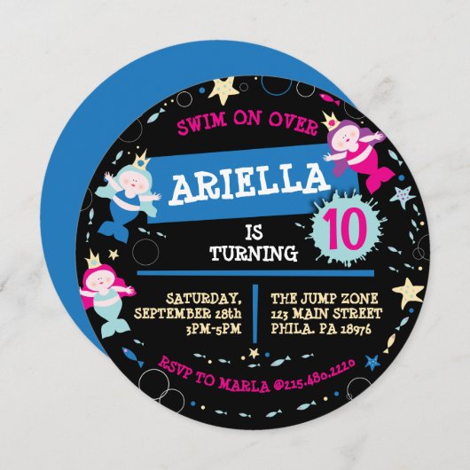 NEON Zeemeermin Zee Life Fish Zeester Verjaardagsf Kaart (Voorkant / Achterkant)