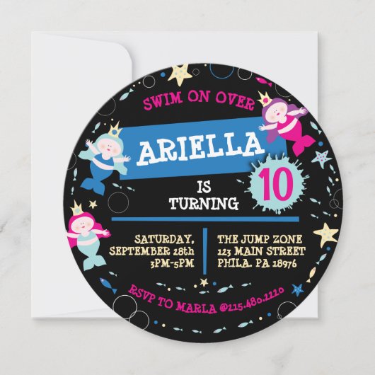 NEON Zeemeermin Zee Life Fish Zeester Verjaardagsf Kaart (Voorkant)