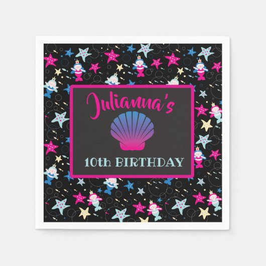 NEON Zeemeermin Zee Life Fish Zeester Verjaardagsf Servet (Voorkant)