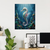 Neon Zeepaard Koraal Raster Poster (Thuiskantoor)