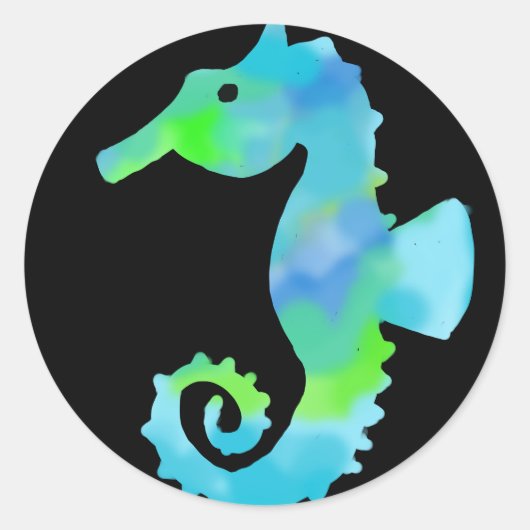 Neon Zeepaard Ronde Sticker (Voorkant)