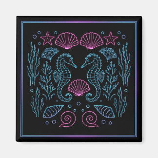 Neon zeepaarden paarse schelpen nautisch magneet