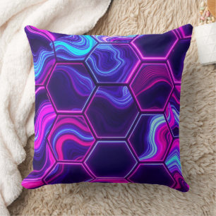 Neon Zeshoek Roze Paarse Marmer Abstract Patroon Kussen