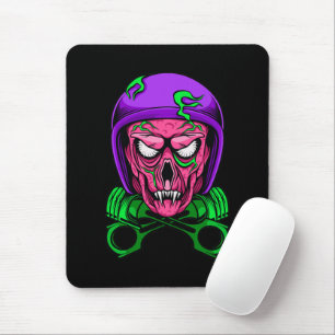 Neon Zombie Biker Schedel Kruis Zuigers Muismat
