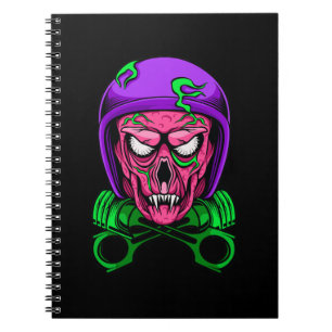 Neon Zombie Biker Schedel Kruis Zuigers Notitieboek