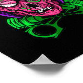 Neon Zombie Biker Schedel Kruis Zuigers Poster (Hoek)