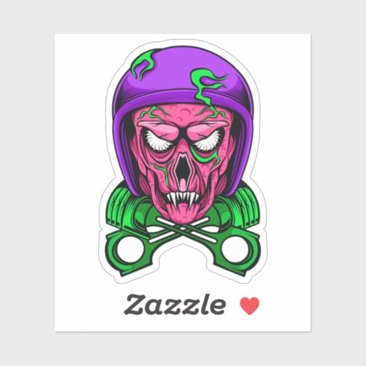 Neon Zombie Biker Schedel Kruis Zuigers Sticker (Vel)